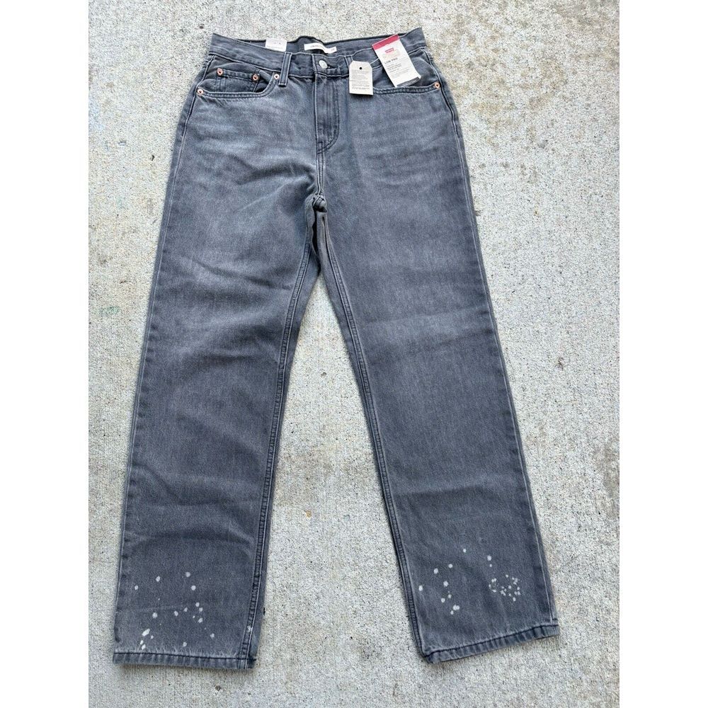 Levi's Women's Mid-Rise Low Pro Straight Jeans Gray Bleach Splatter  29x30
